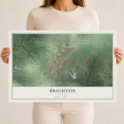 Map of Brighton, Illinois, 12 x 18 inch unframed archival matte print