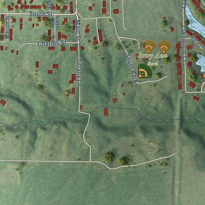 Second close-up of the map of Brighton, Illinois print showing more streets and buildings