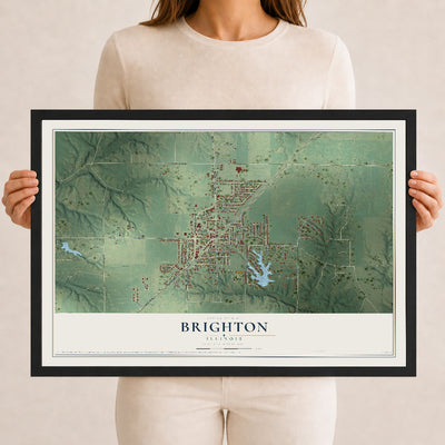 Map of Brighton, Illinois, 12 x 18 inch print in a black wood frame