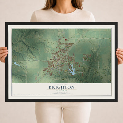 Map of Brighton, Illinois, 18 x 24 inch print in a black wood frame