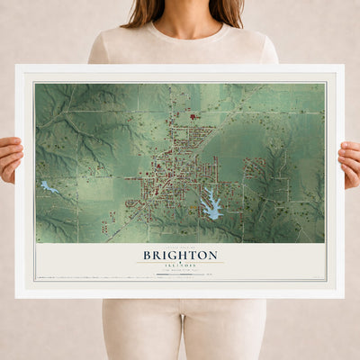 Map of Brighton, Illinois, 18 x 24 inch print in a white wood frame