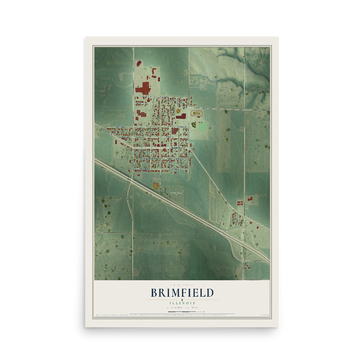 Map of Brimfield, Illinois, 12 x 18 inch unframed archival matte print