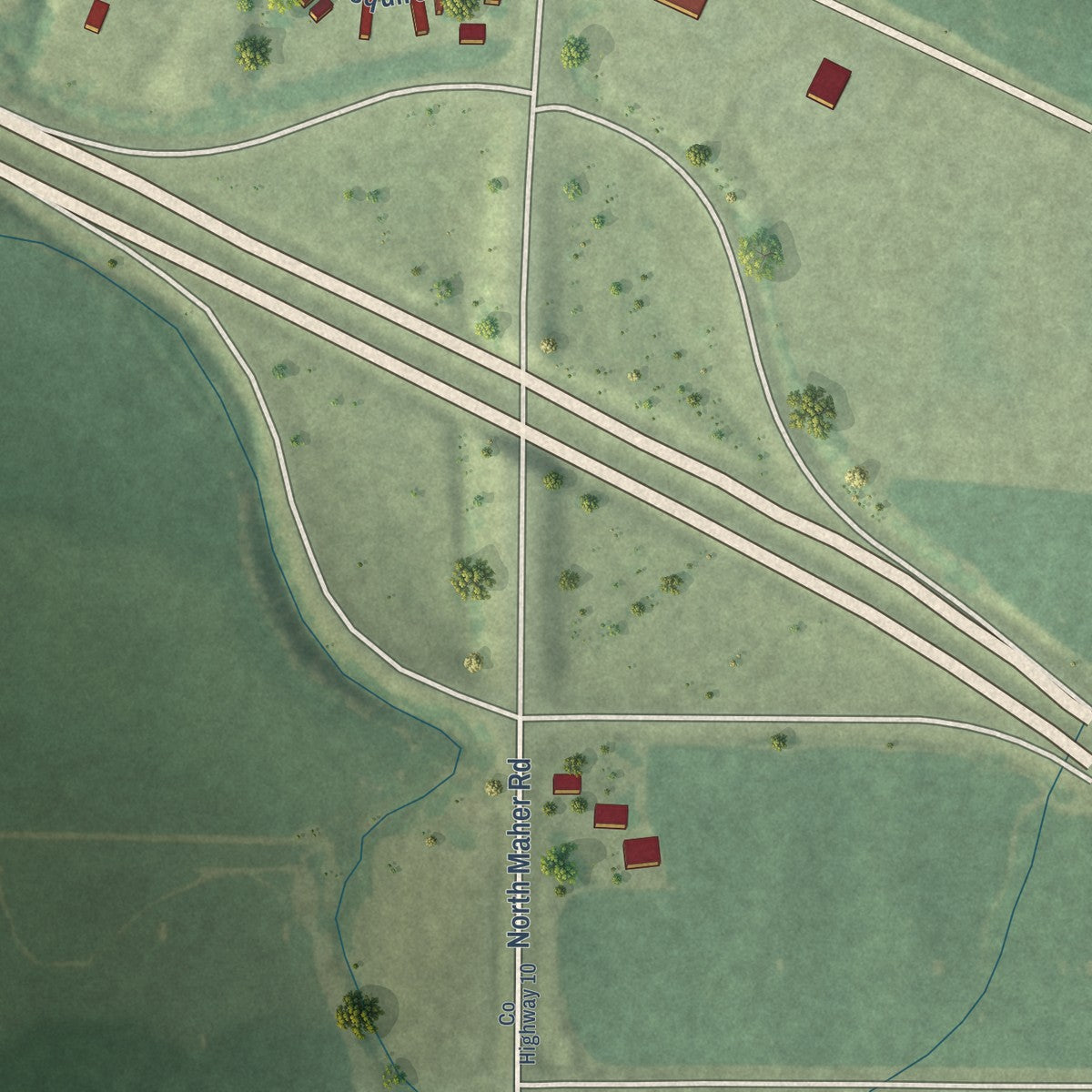Second close-up of the map of Brimfield, Illinois print showing more streets and buildings