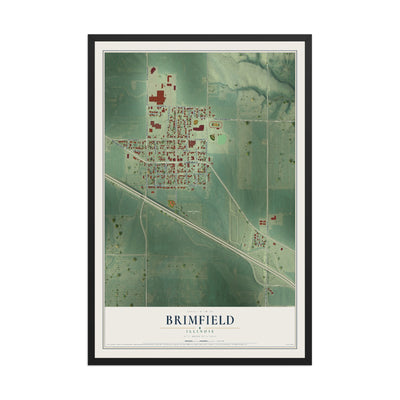 Map of Brimfield, Illinois, 12 x 18 inch print in a black wood frame