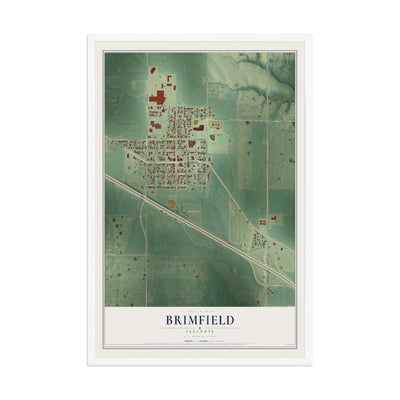 Map of Brimfield, Illinois, 12 x 18 inch print in a white wood frame