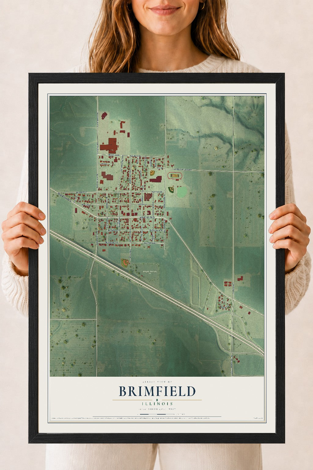 Map of Brimfield, Illinois, 18 x 24 inch print in a black wood frame