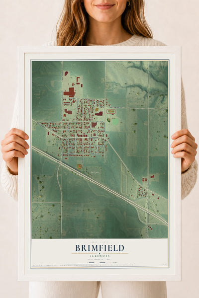 Map of Brimfield, Illinois, 18 x 24 inch print in a white wood frame