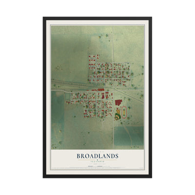 Map of Broadlands, Illinois, 12 x 18 inch print in a black wood frame