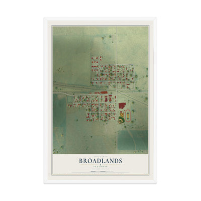 Map of Broadlands, Illinois, 12 x 18 inch print in a white wood frame