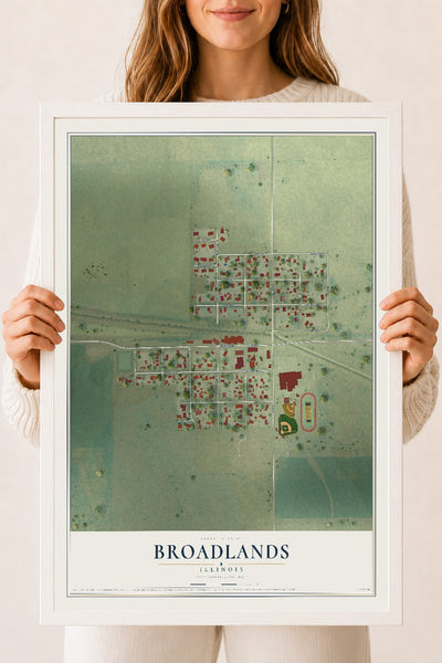 Map of Broadlands, Illinois, 18 x 24 inch print in a white wood frame