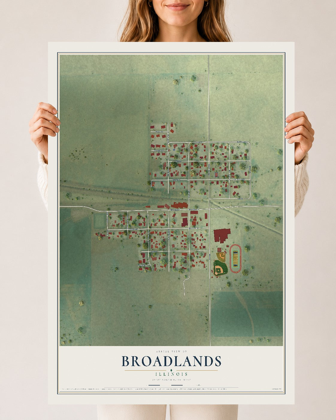 Map of Broadlands, Illinois, 24 x 36 inch unframed archival matte print