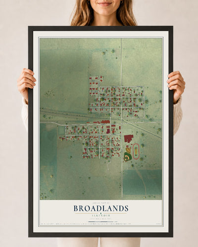 Map of Broadlands, Illinois, 24 x 36 inch print in a black wood frame