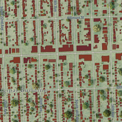 Close-up of the map of Broadview, Illinois print showing street and building detail