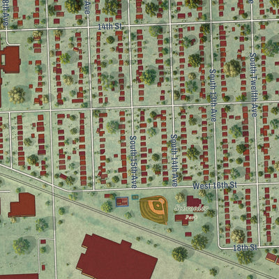 Second close-up of the map of Broadview, Illinois print showing more streets and buildings