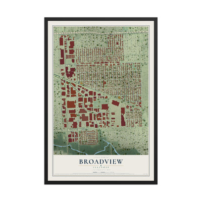 Map of Broadview, Illinois, 12 x 18 inch print in a black wood frame