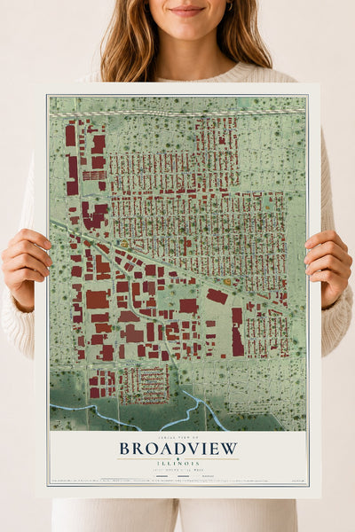 Map of Broadview, Illinois, 18 x 24 inch unframed archival matte print