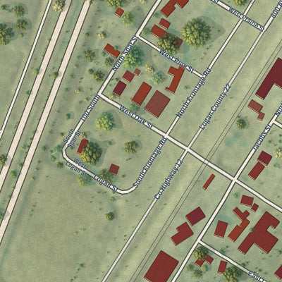 Close-up of the map of Broadwell, Illinois print showing street and building detail