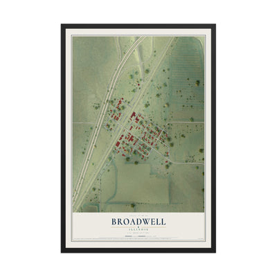 Map of Broadwell, Illinois, 12 x 18 inch print in a black wood frame