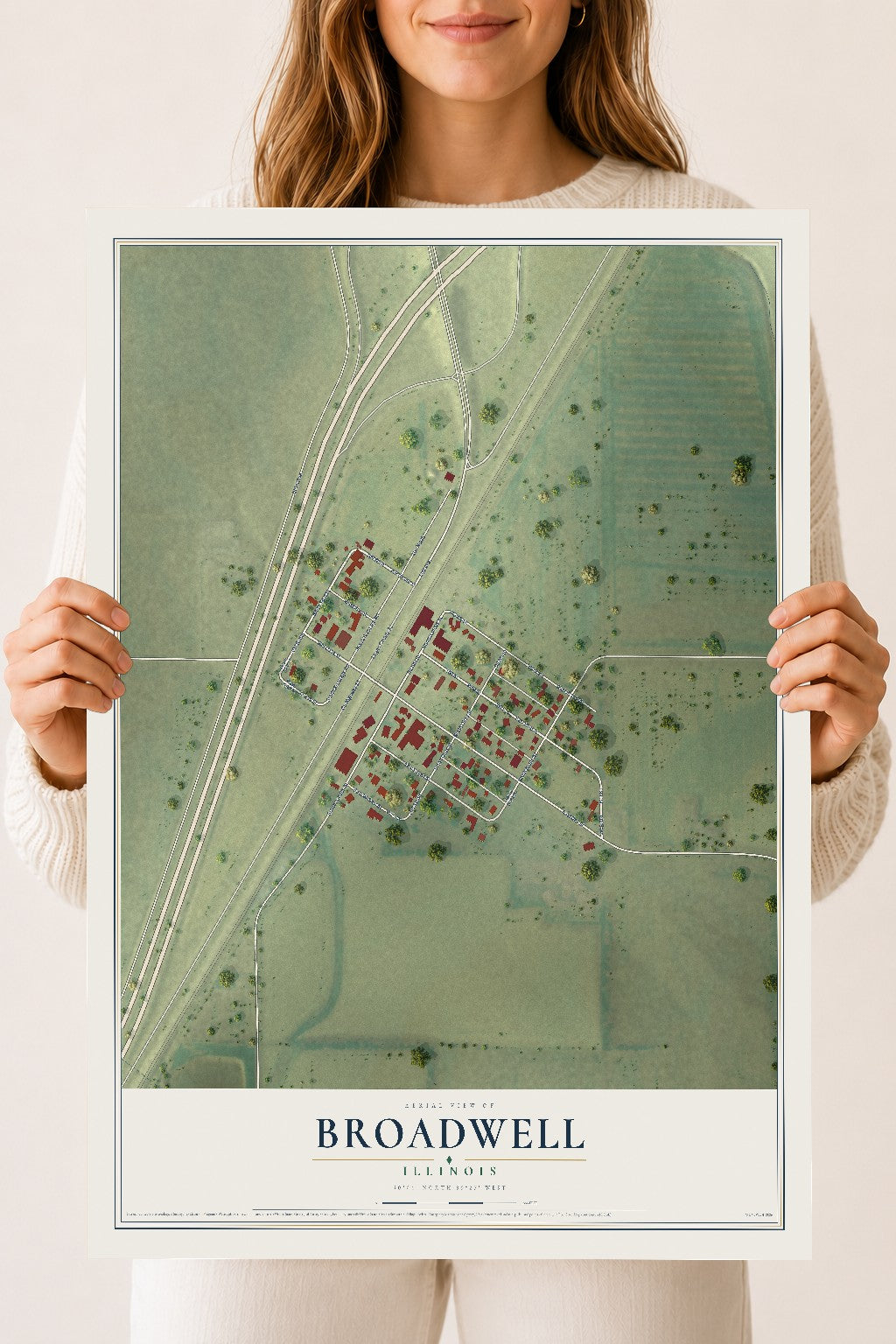Map of Broadwell, Illinois, 18 x 24 inch unframed archival matte print