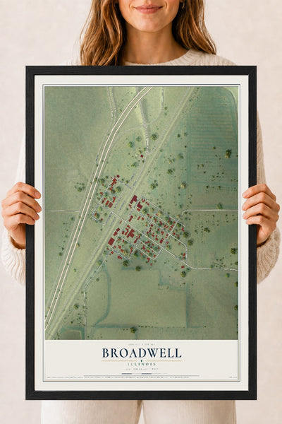 Map of Broadwell, Illinois, 18 x 24 inch print in a black wood frame
