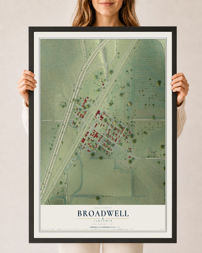 Map of Broadwell, Illinois, 24 x 36 inch print in a black wood frame