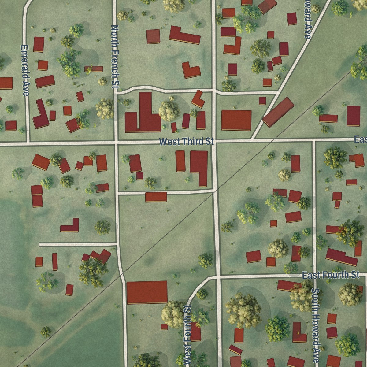 Close-up of the map of Brocton, Illinois print showing street and building detail