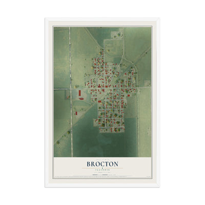 Map of Brocton, Illinois, 12 x 18 inch print in a white wood frame