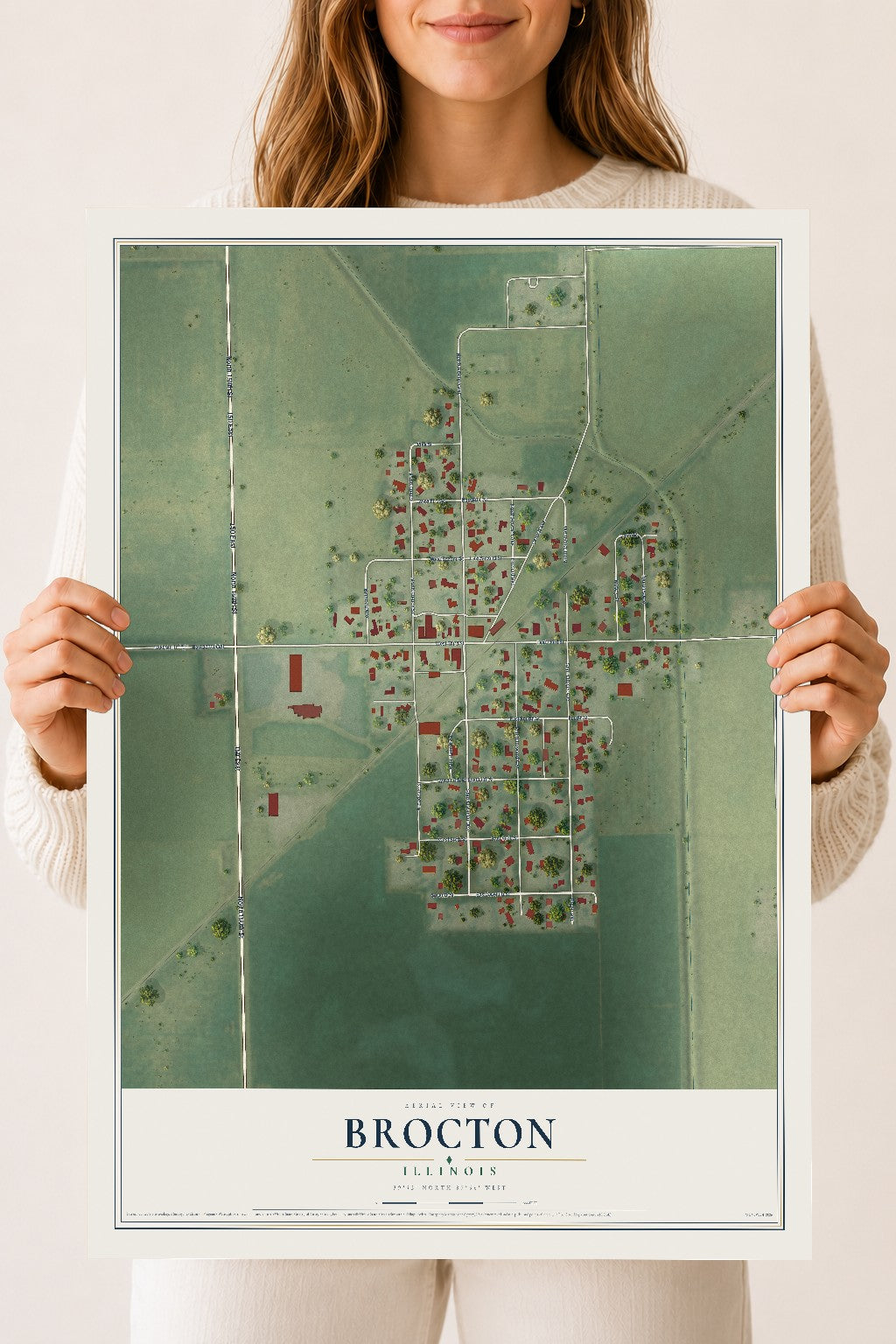 Map of Brocton, Illinois, 18 x 24 inch unframed archival matte print