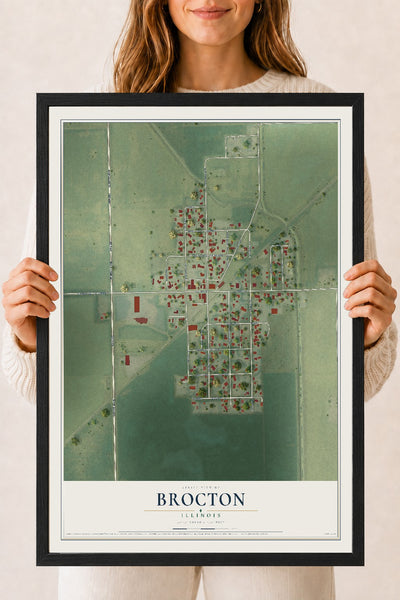 Map of Brocton, Illinois, 18 x 24 inch print in a black wood frame