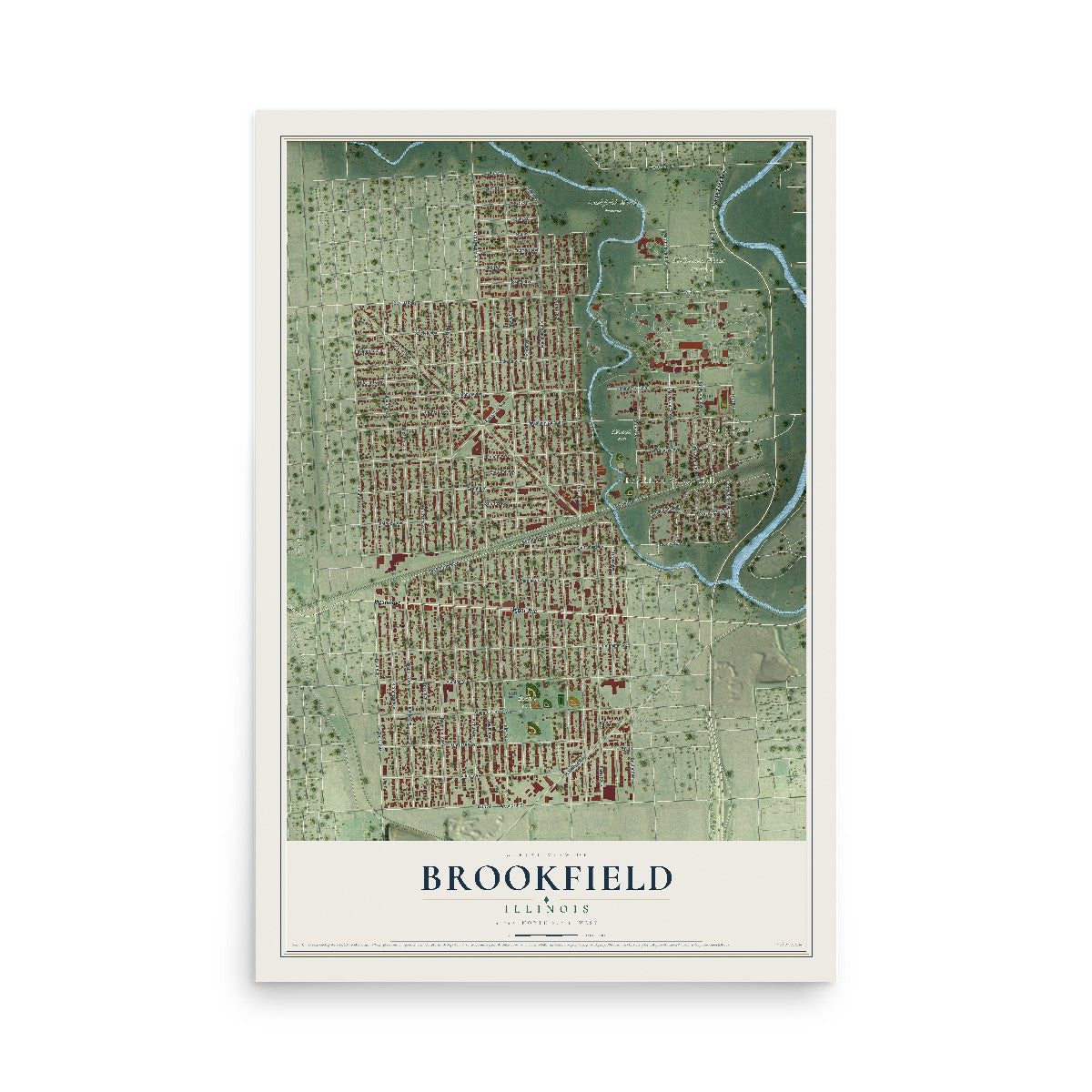 Map of Brookfield, Illinois, 12 x 18 inch unframed archival matte print