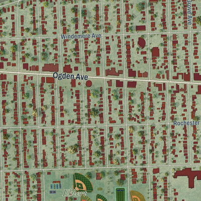 Close-up of the map of Brookfield, Illinois print showing street and building detail