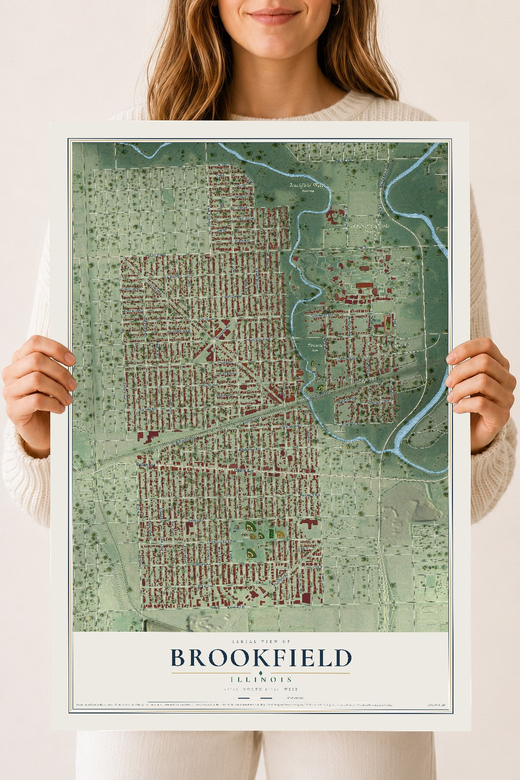 Map of Brookfield, Illinois, 18 x 24 inch unframed archival matte print