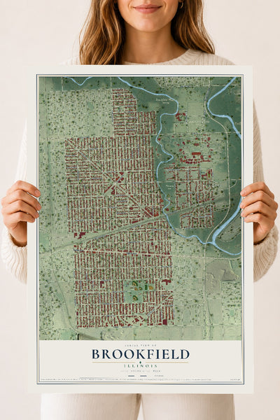 Map of Brookfield, Illinois, 18 x 24 inch unframed archival matte print