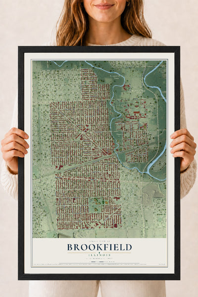 Map of Brookfield, Illinois, 18 x 24 inch print in a black wood frame