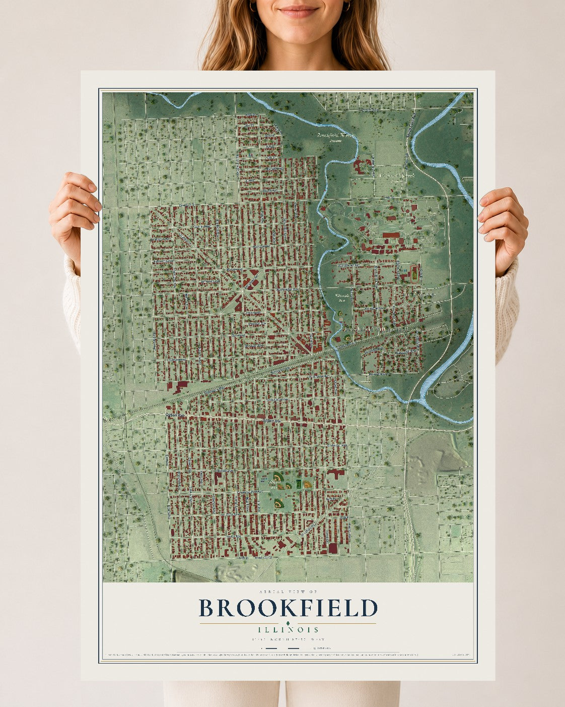 Map of Brookfield, Illinois, 24 x 36 inch unframed archival matte print