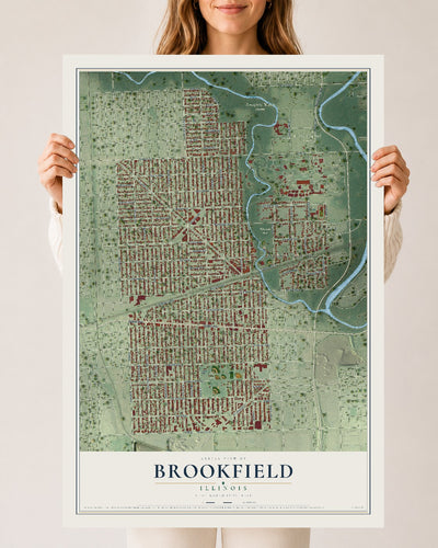 Map of Brookfield, Illinois, 24 x 36 inch unframed archival matte print