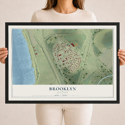 Map of Brooklyn, Illinois, 18 x 24 inch print in a black wood frame