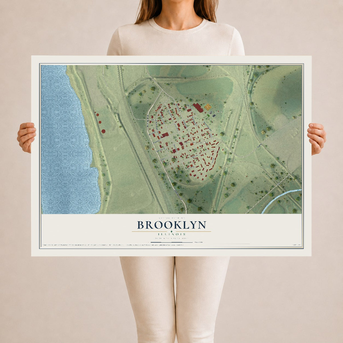 Map of Brooklyn, Illinois, 24 x 36 inch unframed archival matte print