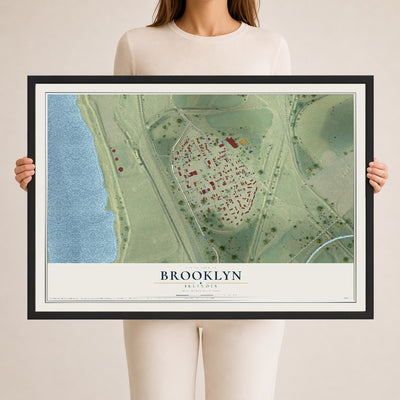 Map of Brooklyn, Illinois, 24 x 36 inch print in a black wood frame