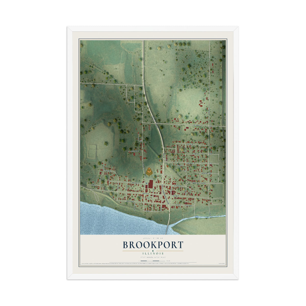 Map of Brookport, Illinois, 12 x 18 inch print in a white wood frame