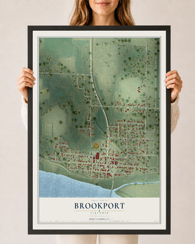 Map of Brookport, Illinois, 24 x 36 inch print in a black wood frame