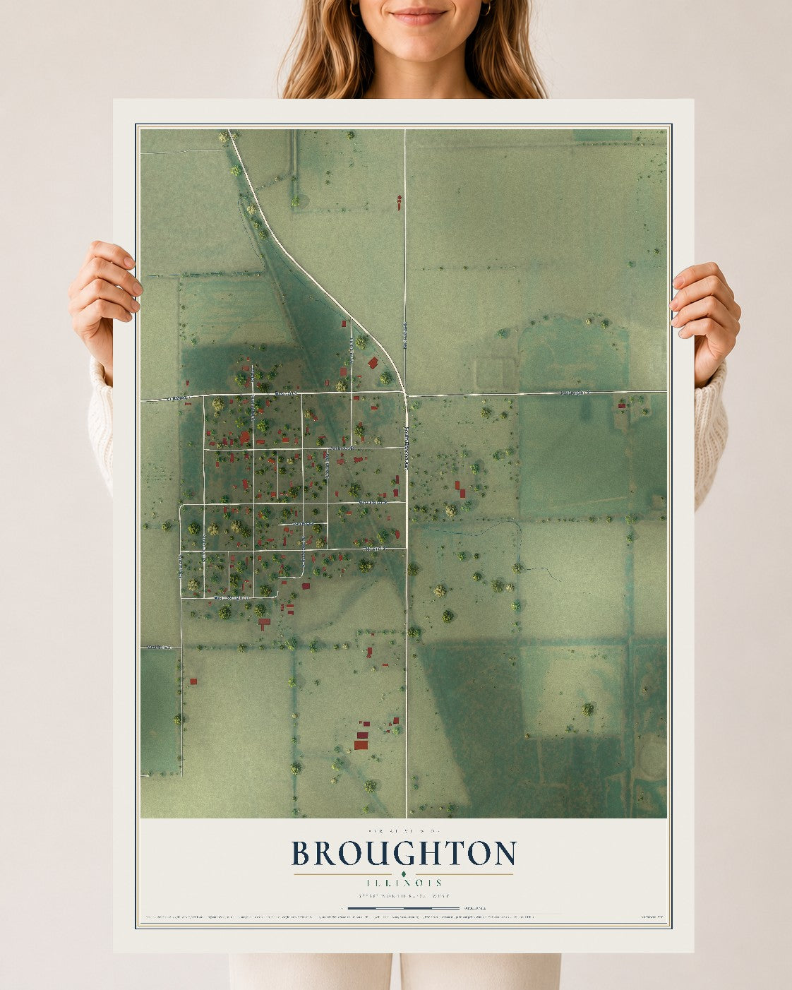 Map of Broughton, Illinois, 24 x 36 inch unframed archival matte print