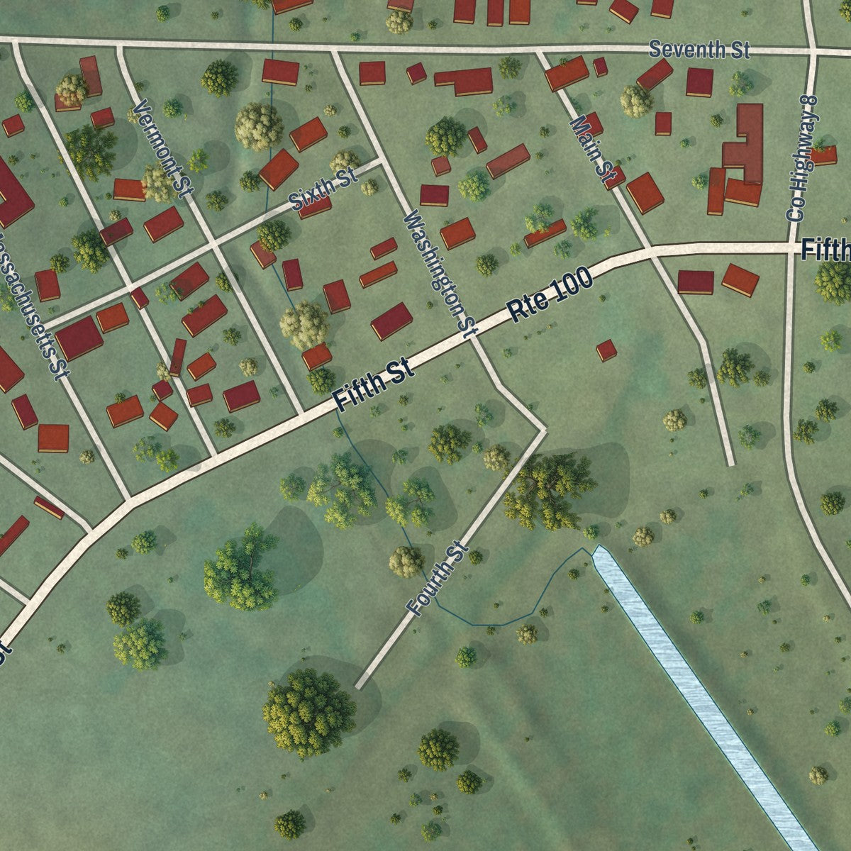 Close-up of the map of Browning, Illinois print showing street and building detail