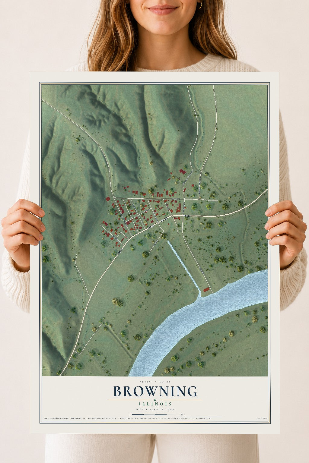 Map of Browning, Illinois, 18 x 24 inch unframed archival matte print