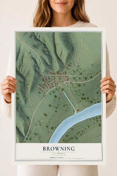 Map of Browning, Illinois, 18 x 24 inch unframed archival matte print