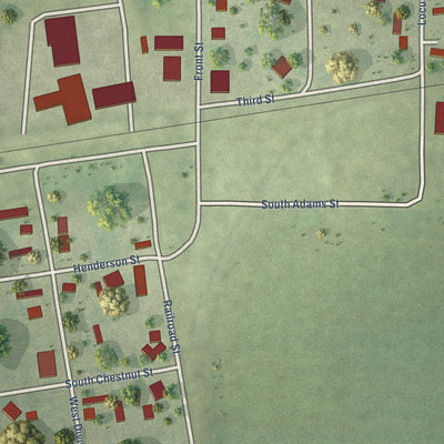 Close-up of the map of Browns, Illinois print showing street and building detail