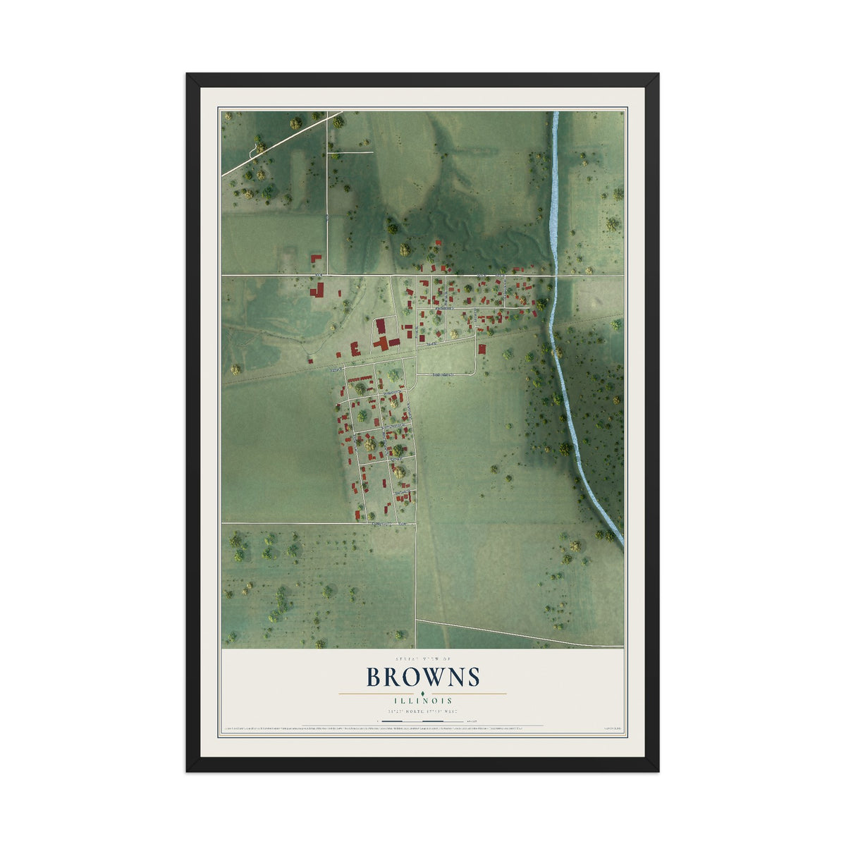 Map of Browns, Illinois, 12 x 18 inch print in a black wood frame