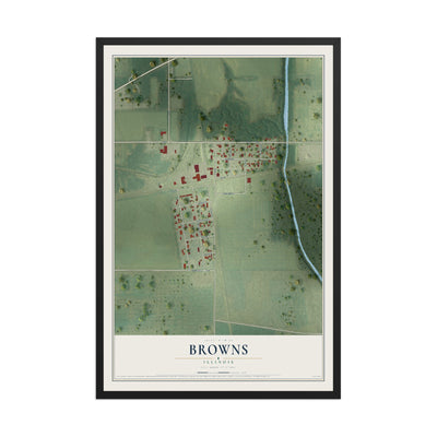 Map of Browns, Illinois, 12 x 18 inch print in a black wood frame