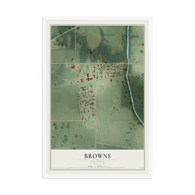 Map of Browns, Illinois, 12 x 18 inch print in a white wood frame