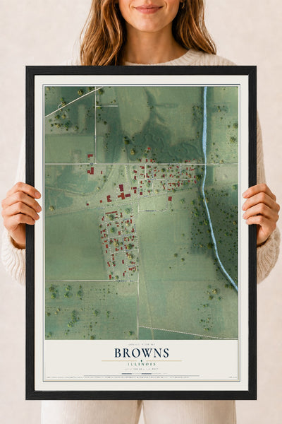 Map of Browns, Illinois, 18 x 24 inch print in a black wood frame